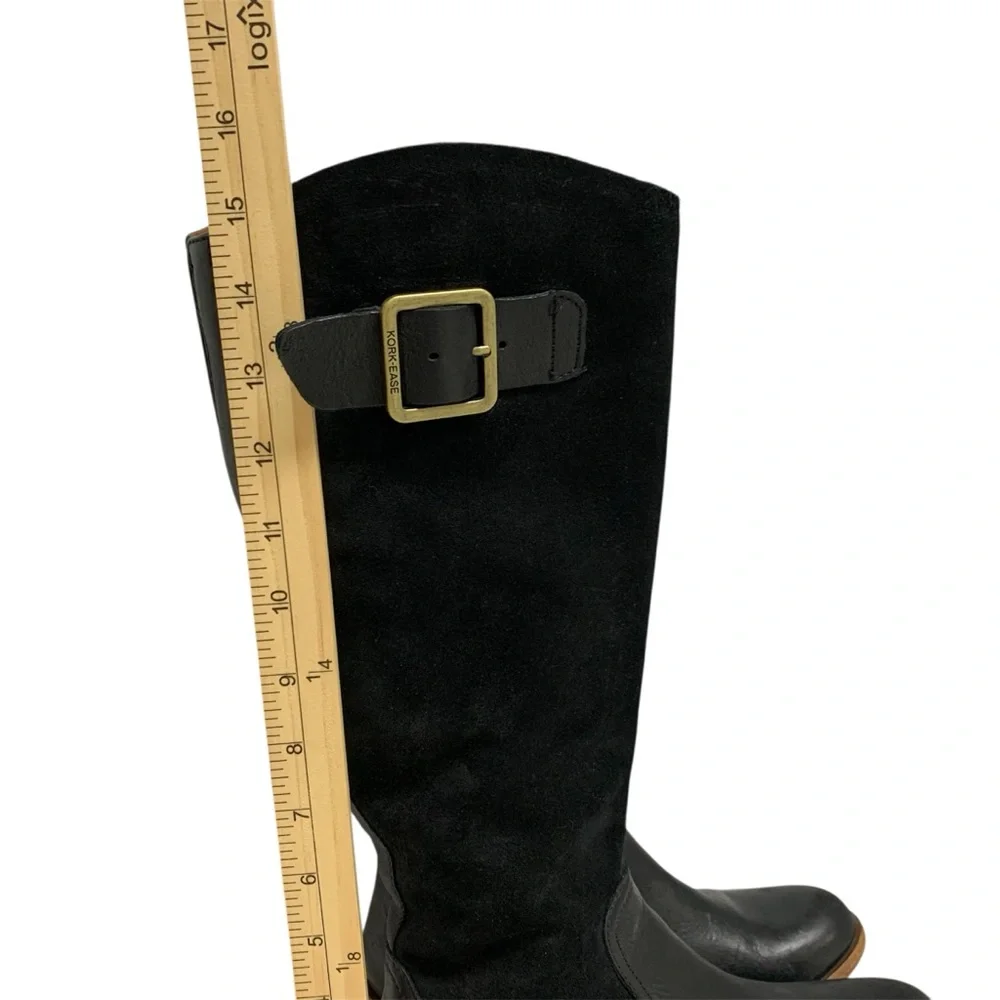 Kork Ease Black Suede Leather Knee High Riding Boots Buckle Zip Women's Sz 6.5M - Picture 11 of 16